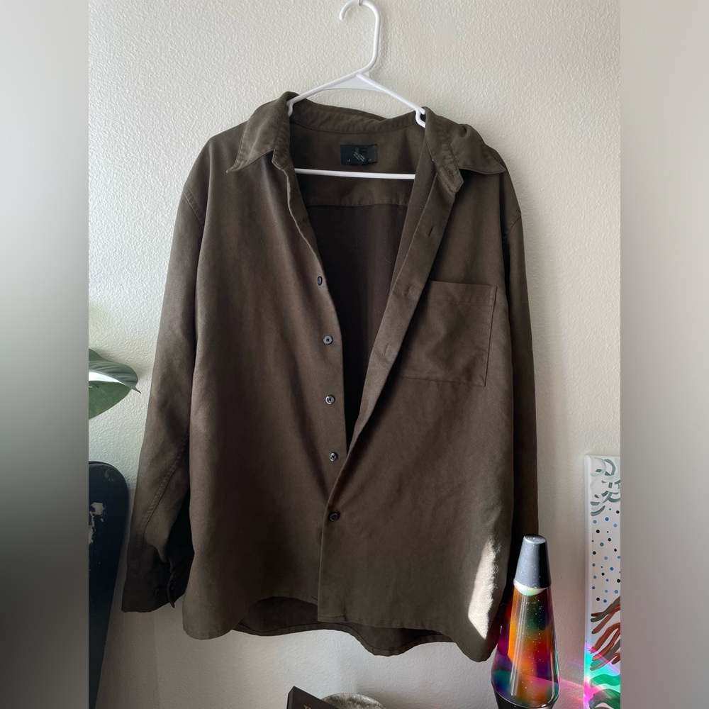 Suede olive green button up